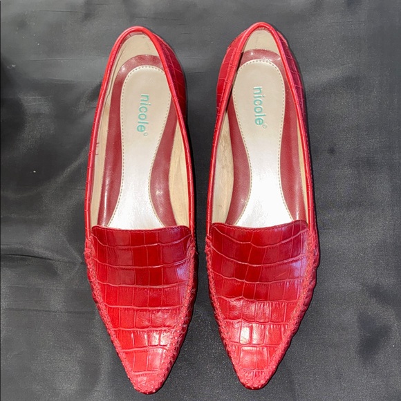 Nicole Shoes - Nicole Women's Vibrant Red Croc-Embossed Flats
